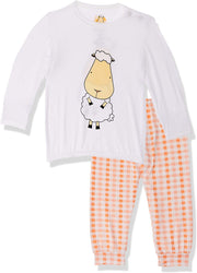 Baa Baa Sheepz Baby Long Sleeve Pyjama Set - Front Back Sheep White/Checkers Orange (6 Sizes)