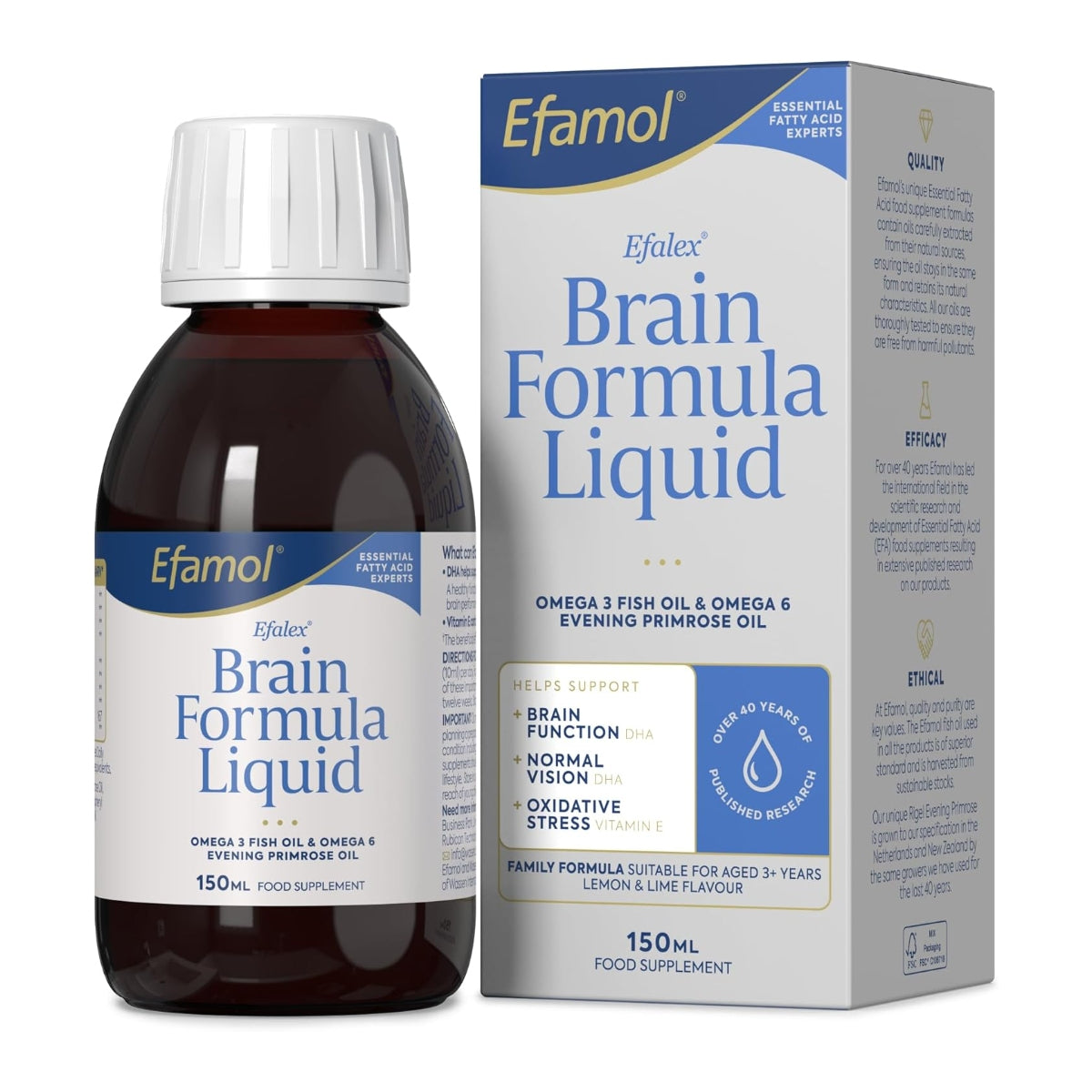 Efamol Efalex Brain Formula Liquid Omega 3 Fish Oil & Omega 6 Evening Primrose Oil, 150ml (Exp 01/28)