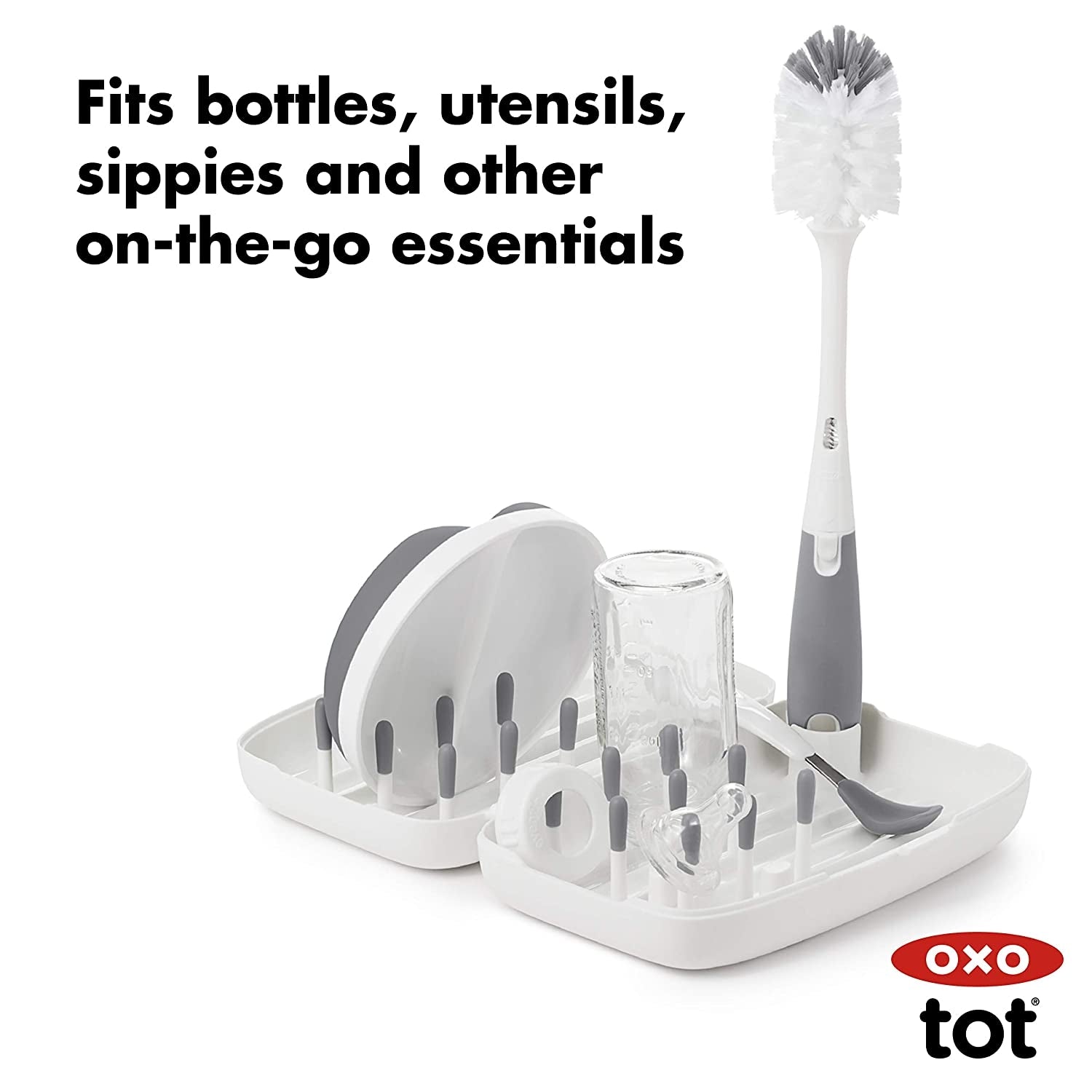 Oxo Tot On-The-Go Drying Rack with Bottle Brush - Grey