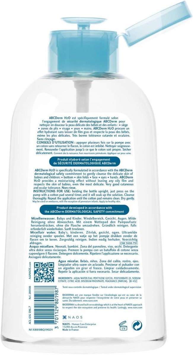 Bioderma ABCDerm H2O Micelle Solution Ultra Mild Cleanser, 1L - exp 01/27