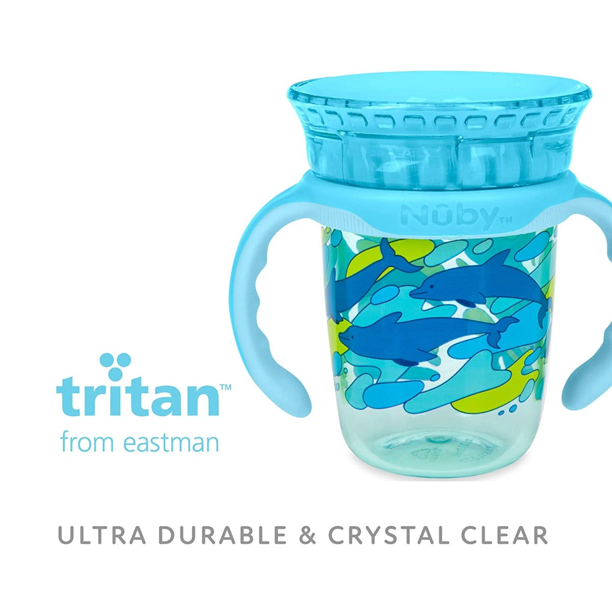 Nuby 360 Edge Printed 2-Stage Drinking Rim Tritan Cup, 240ml (3 Designs) - Pupsik Singapore