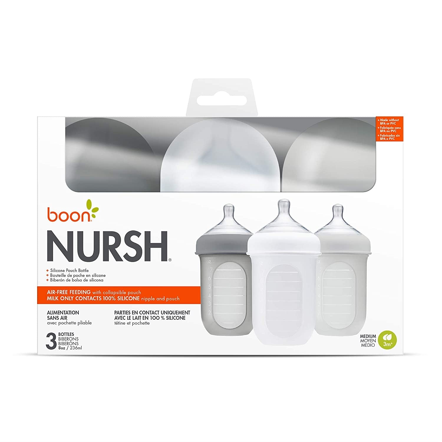 Boon Nursh Silicone Pouch Bottle, 8oz (3pk) - Pupsik Singapore