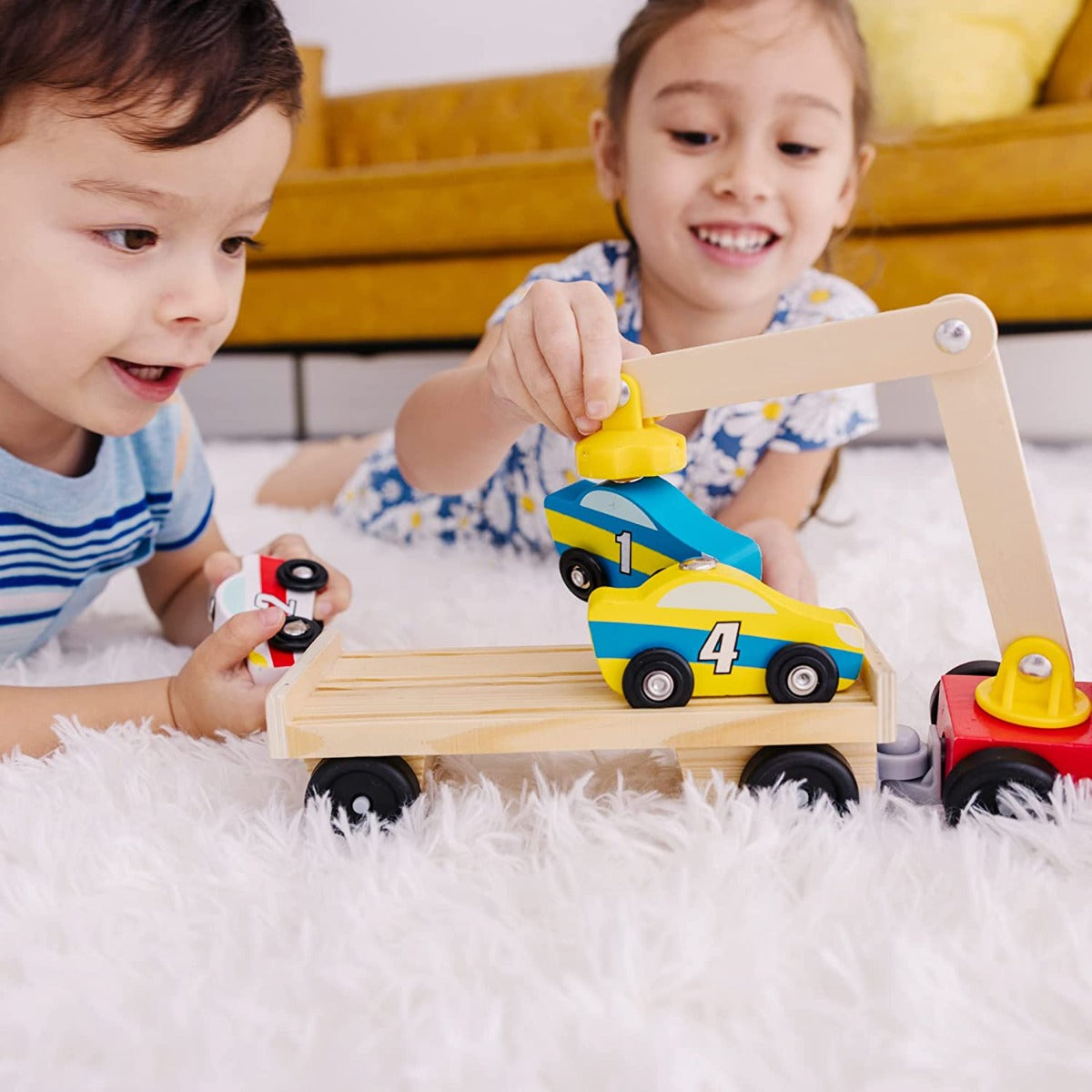 Melissa & Doug Magnetic Wooden Car Loader Set