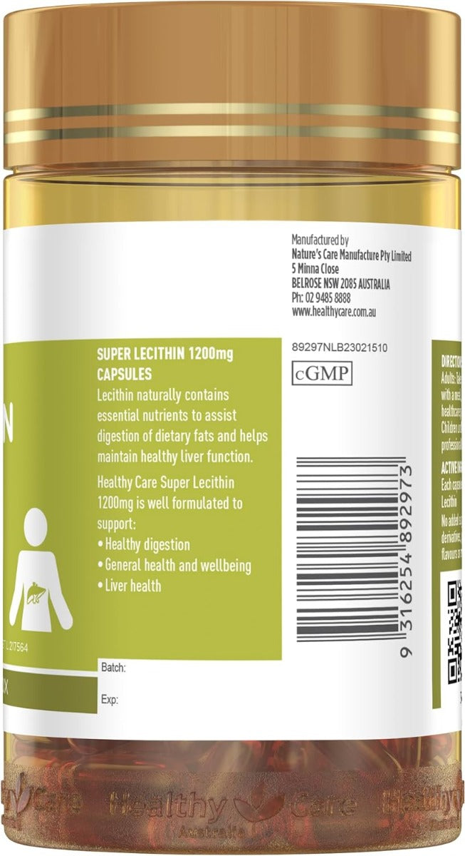 Healthy Care Super Lecithin 1200mg, 100 Capsules (Exp 05/27)