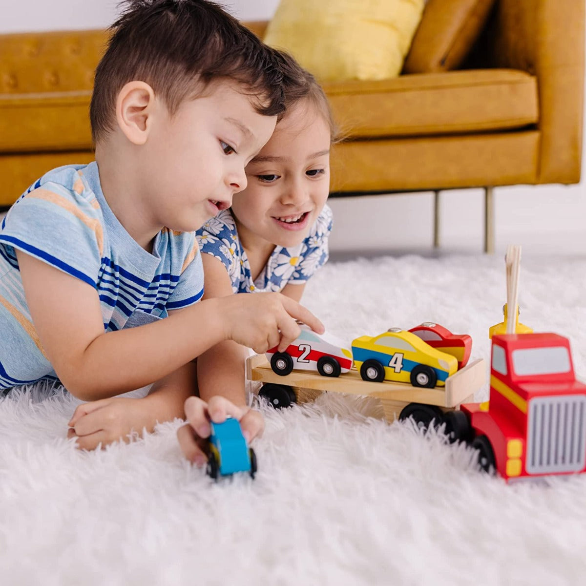 Melissa & Doug Magnetic Wooden Car Loader Set
