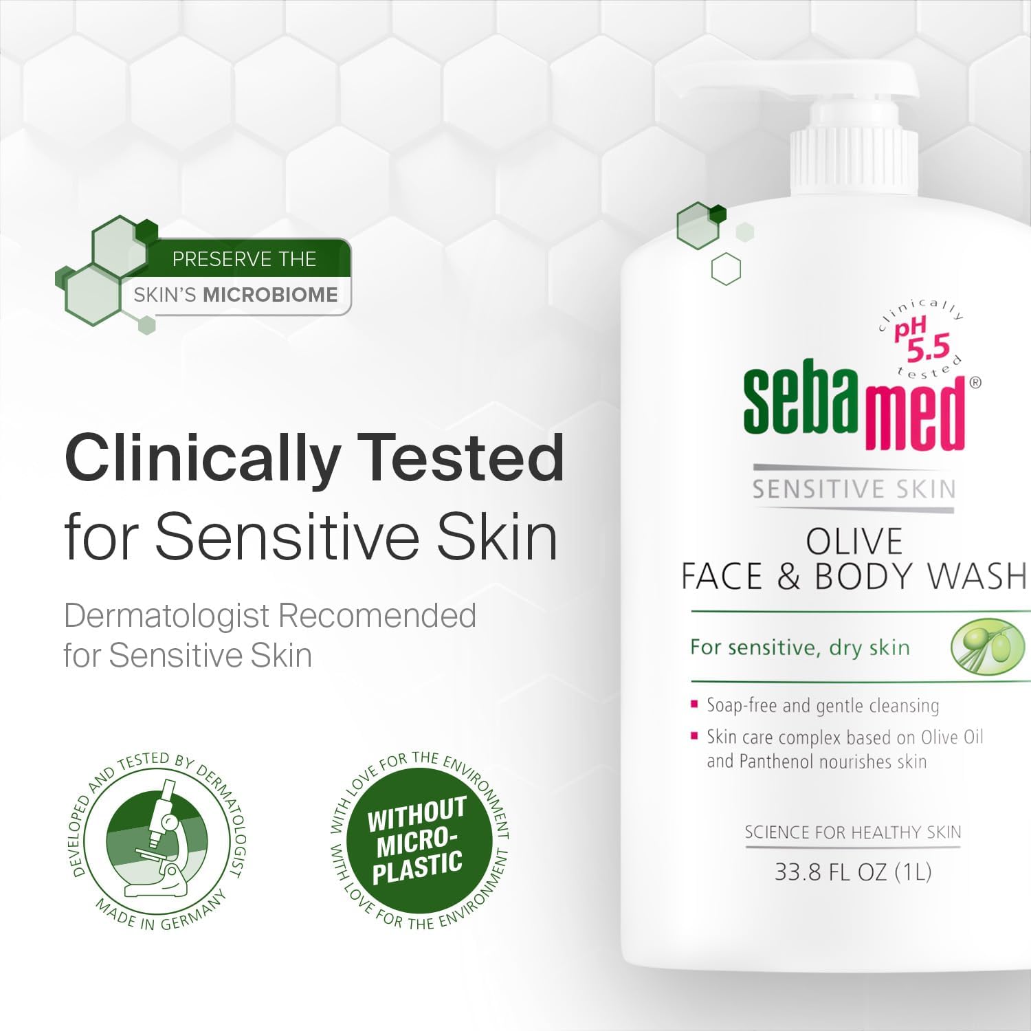 Sebamed Olive Face & Body Wash with Pump, 1000ml (Exp 01/28)