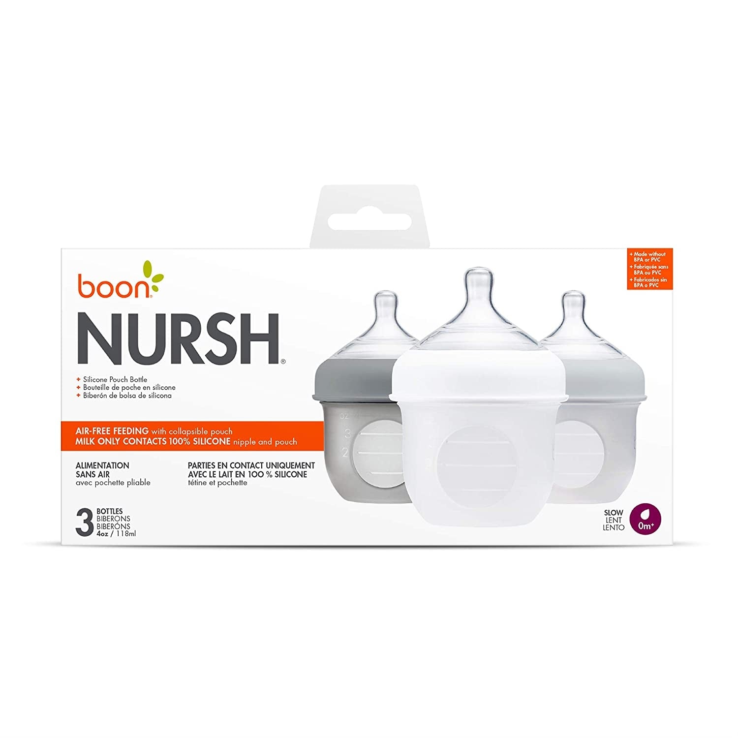 Boon Nursh Silicone Pouch Bottle, 4oz (3pk) (3 Colours) - Pupsik Singapore