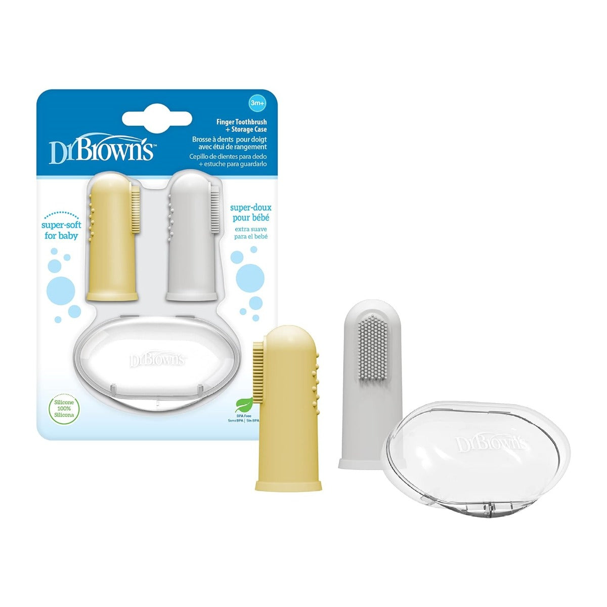 Dr Brown's Silicone Finger Toothbrush with Case, 2pk (2 Colors)