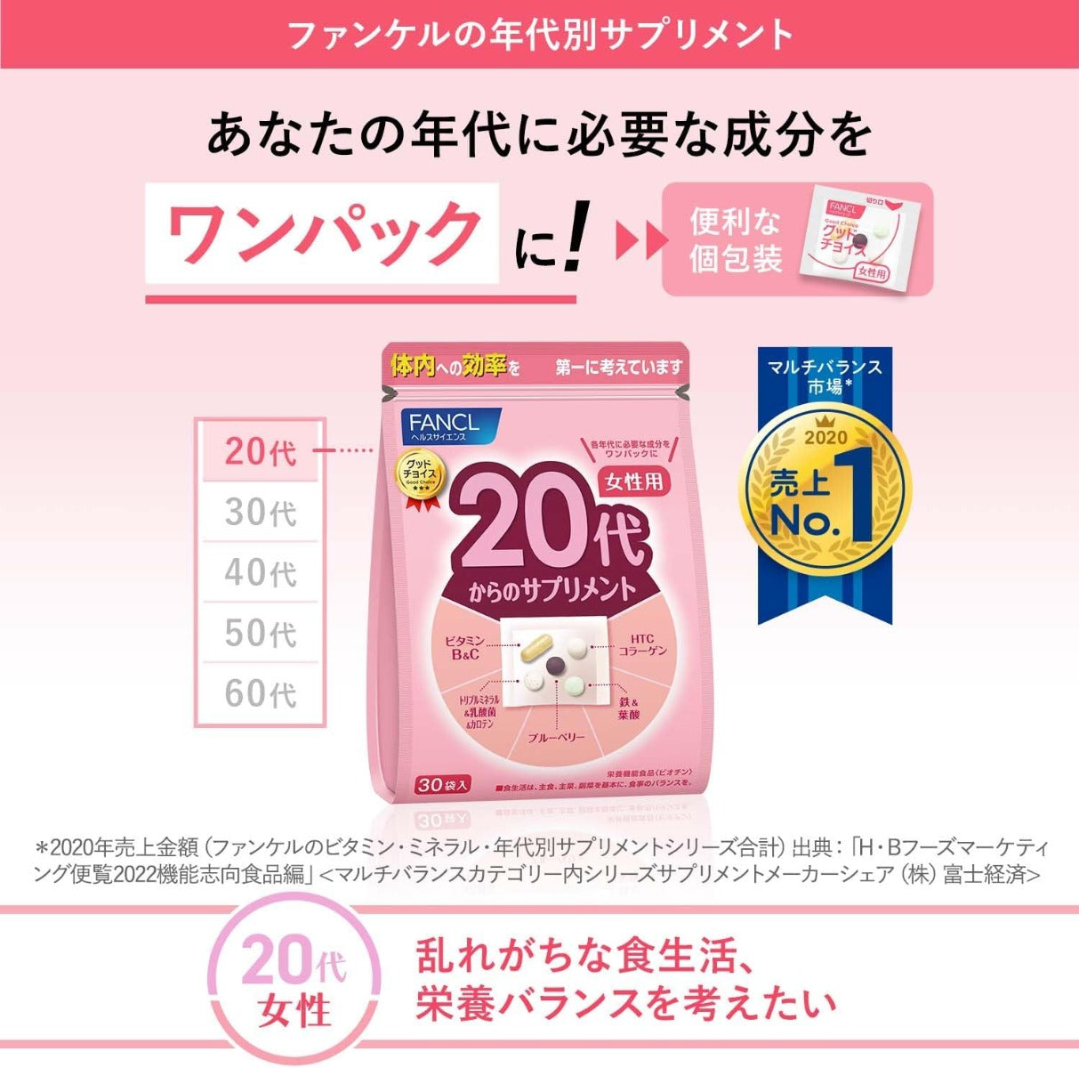 FANCL Health Supplements for Women in the 20's, 30 Sachets (Exp 10/25)