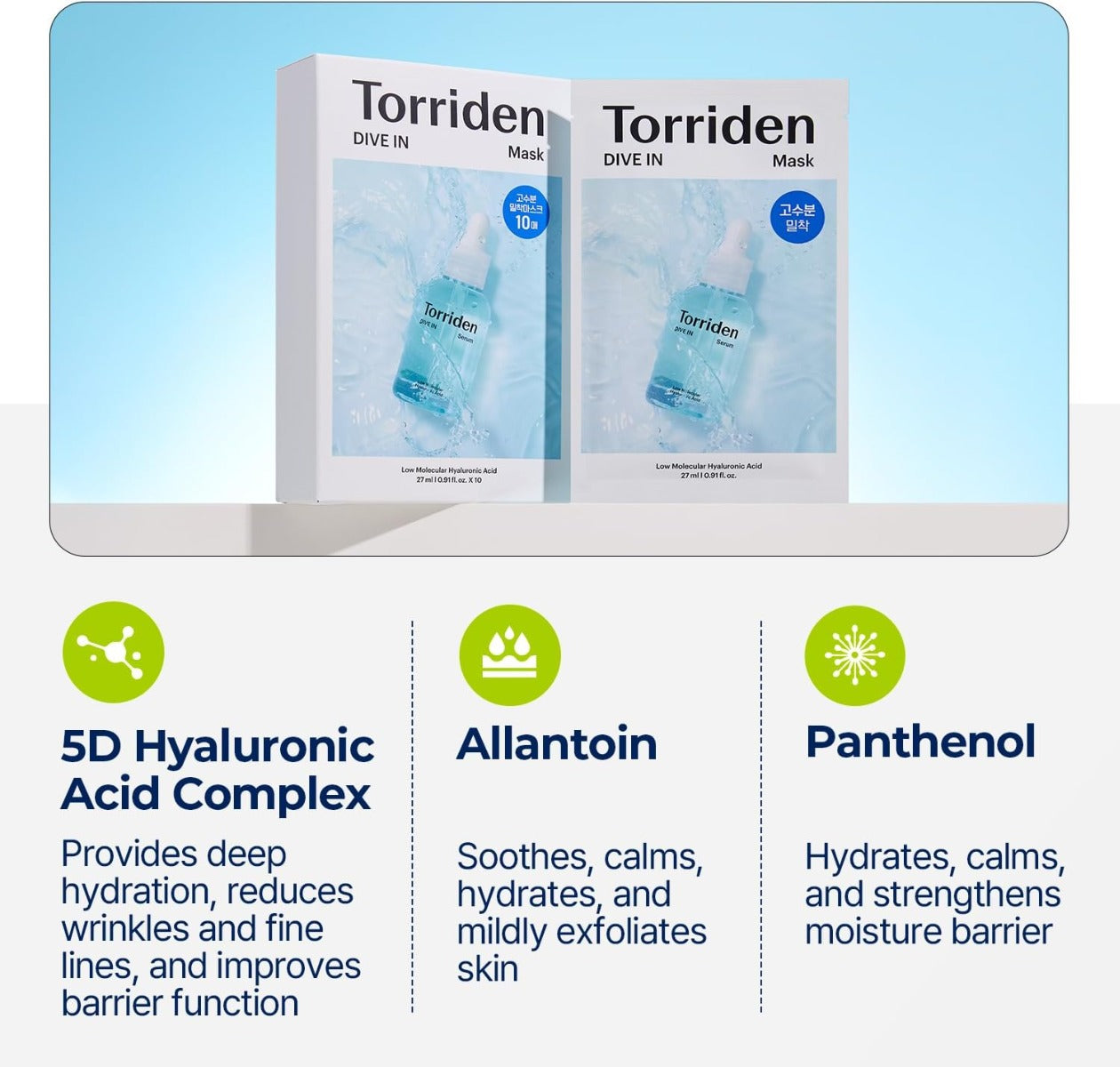 Torriden Dive In Low Molecular Hyaluronic Acid Mask, Pack of 10 (Exp 05/27)