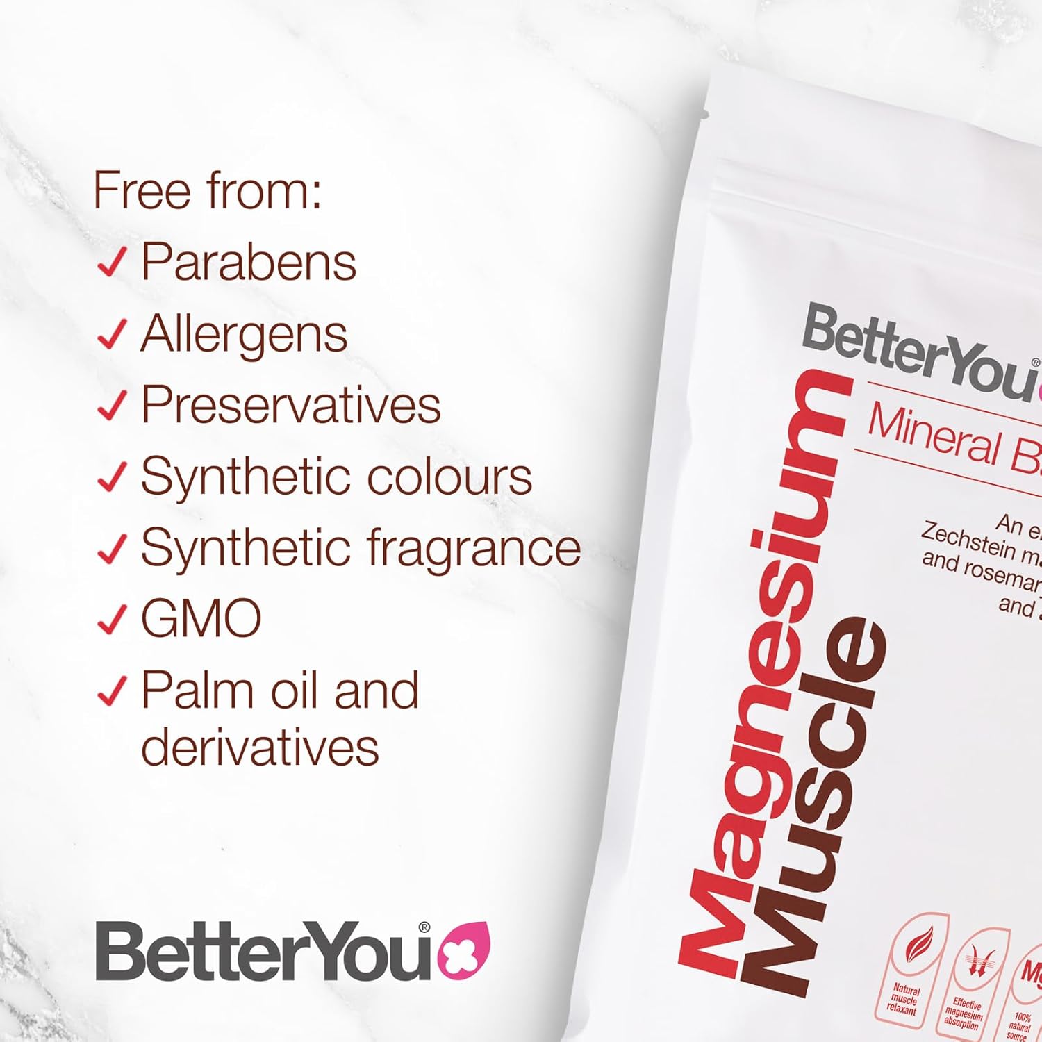 BetterYou Magnesium Muscle Mineral Bath Flakes, 1KG (Exp 10/28)