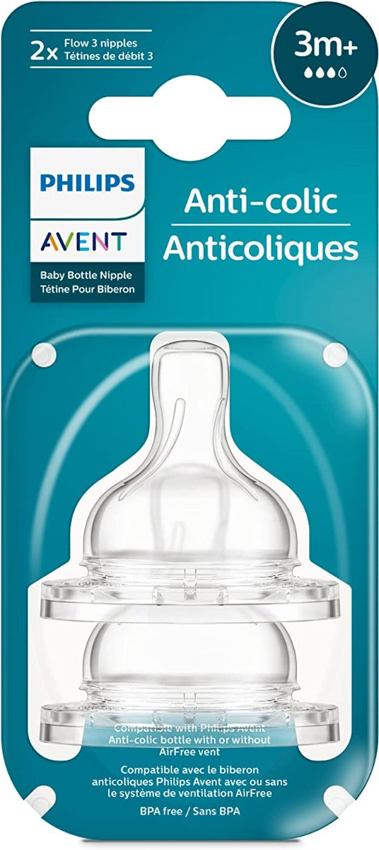 Philips Avent New Anti-Colic Baby Milk Baby Bottle Nipples, 2pc (2 sizes)
