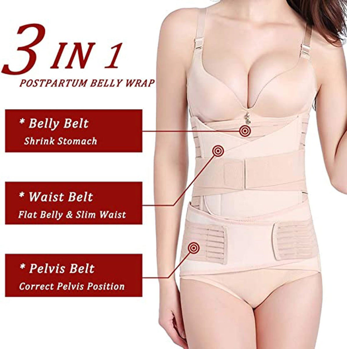 Pupsik 3-in-1 Postpartum Belly Wrap - Nude (3 Sizes)