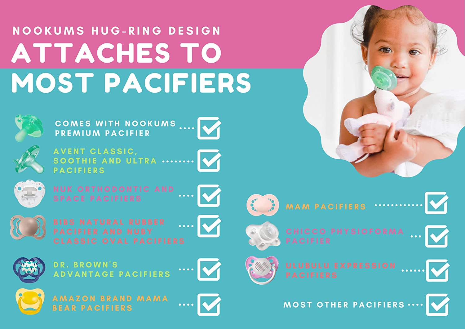 Nookums Paci-Plushies Buddies Pacifier Holder (7 Designs)