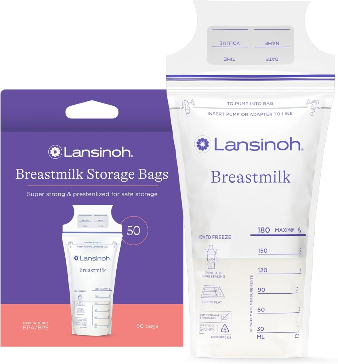 Lansinoh Breastmilk Storage Bags 6oz, 50pc (UK Version)