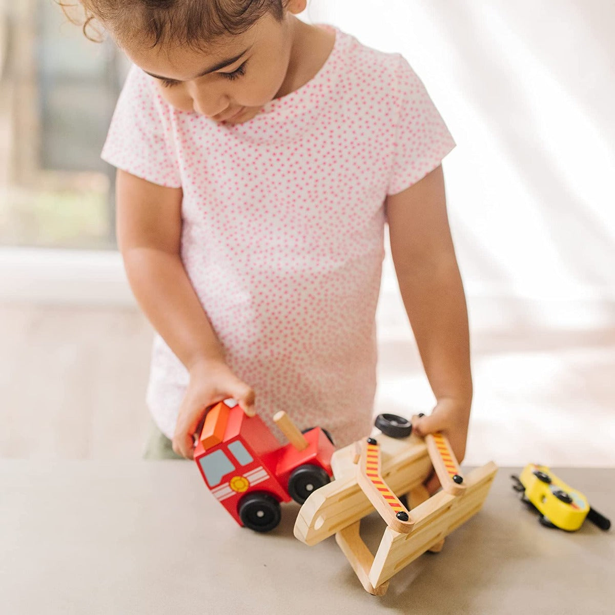 Melissa & Doug Emergency Vehicle Carrier Wooden Toy Set