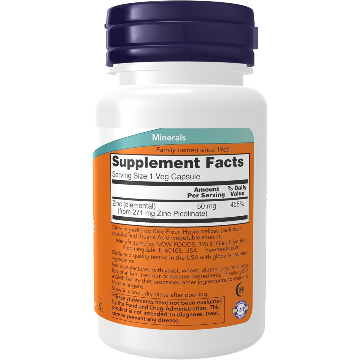 NOW Foods Zinc Picolinate 50mg, 60 Caps (Exp 01/31)