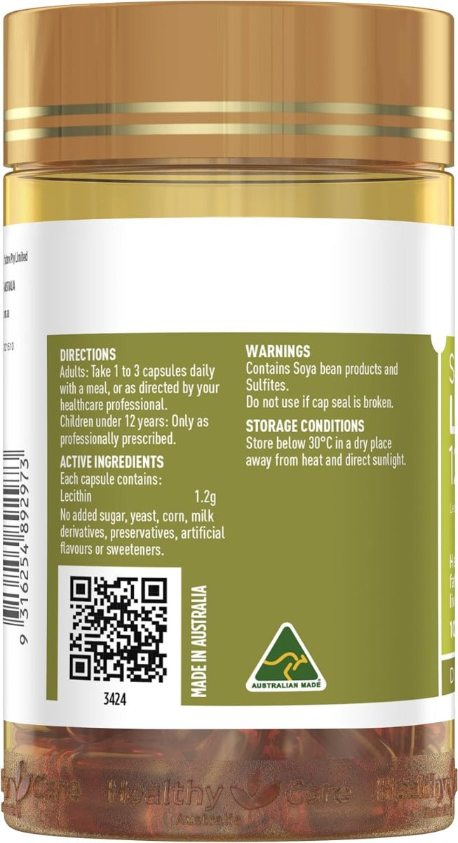 Healthy Care Super Lecithin 1200mg, 100 Capsules (Exp 05/27)