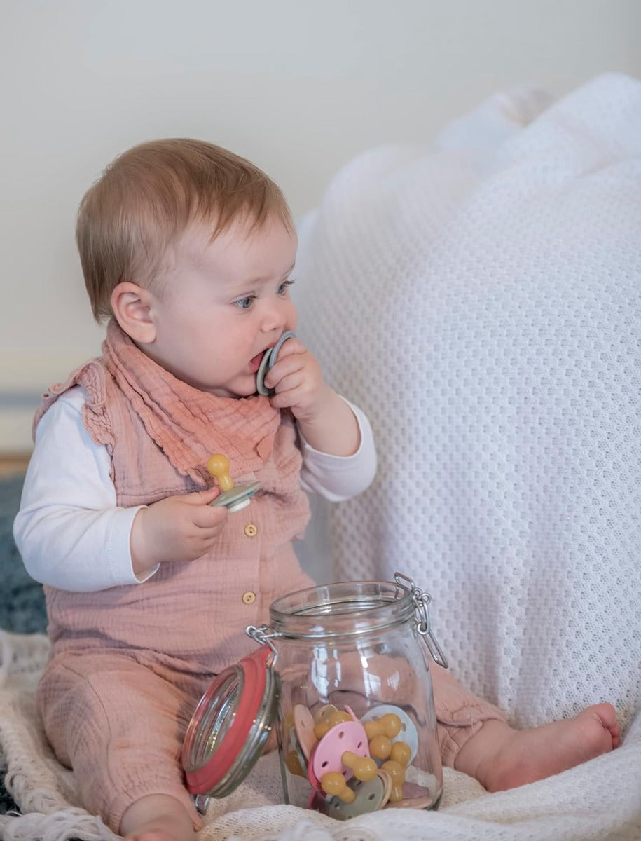 Rabael Mono Natural Rubber Round Pacifiers, 2pk - Sweet Pink/Champagne (2 Sizes)