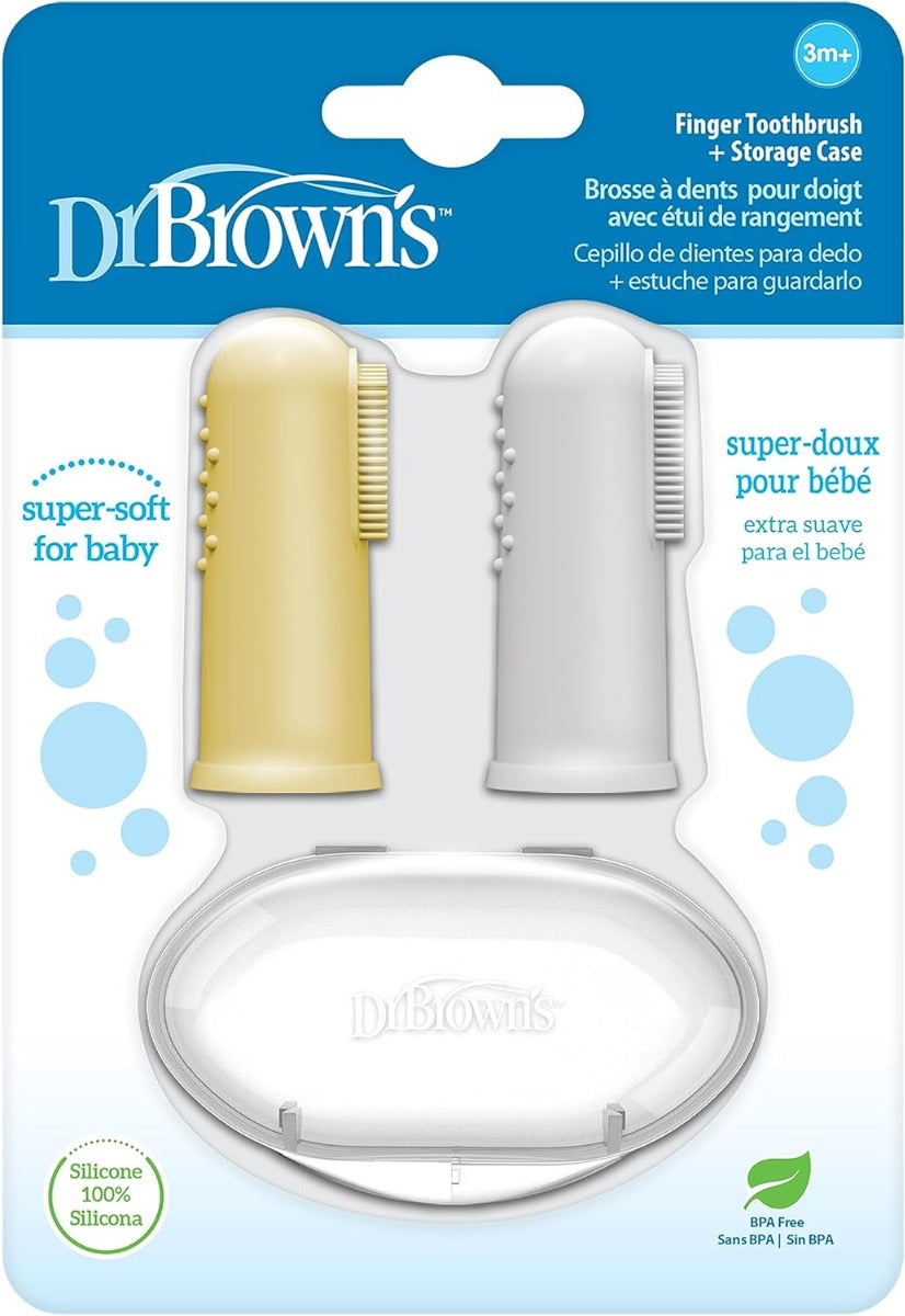 Dr Brown's Silicone Finger Toothbrush with Case, 2pk (2 Colors) - Pupsik Singapore