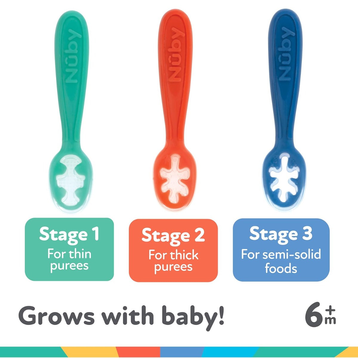 Nuby 3-Stage Silicone Baby's First Spoon, 3pk