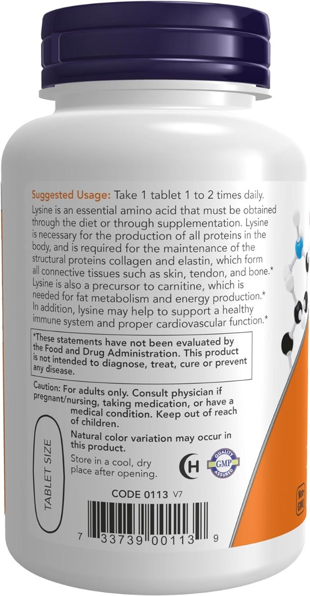 NOW Foods L-Lysine, Double Strength 1000 mg, 100 Tablets (Exp 07/29)