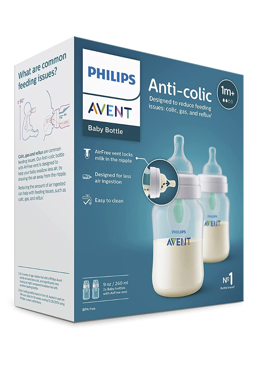 Philips Avent Anti-Colic Milk Baby Bottle with AirFree Vent, 9oz (2pk)