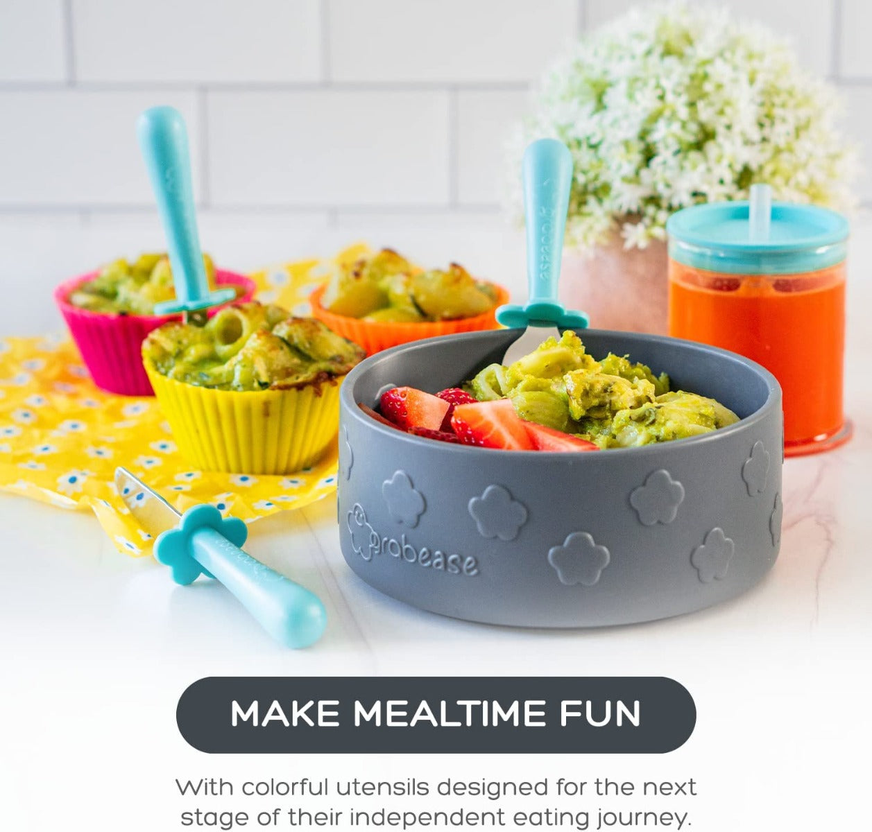 Grabease Stainless Steel Toddler Utensil Set - Fork, Knife & Spoon (3 Colors)