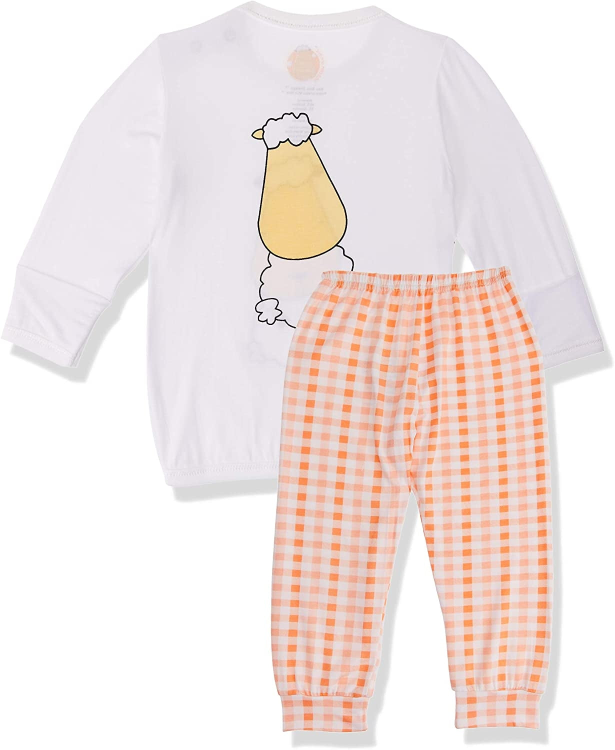 Baa Baa Sheepz Baby Long Sleeve Pyjama Set - Front Back Sheep White/Checkers Orange (6 Sizes)