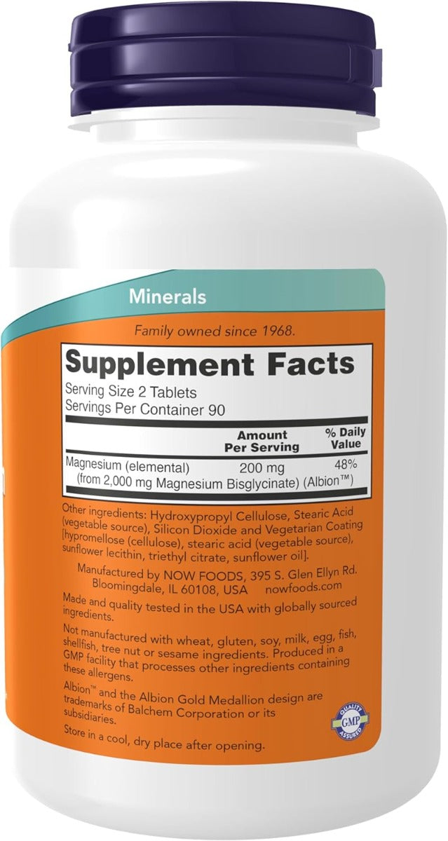 NOW Foods Magnesium Glycinate Tablets, 180 Tabs (Exp 11/28)