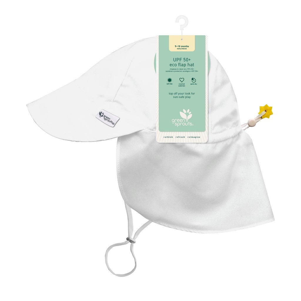 Green Sprouts UPF 50+ Eco Flap Hat - White (3 Sizes)