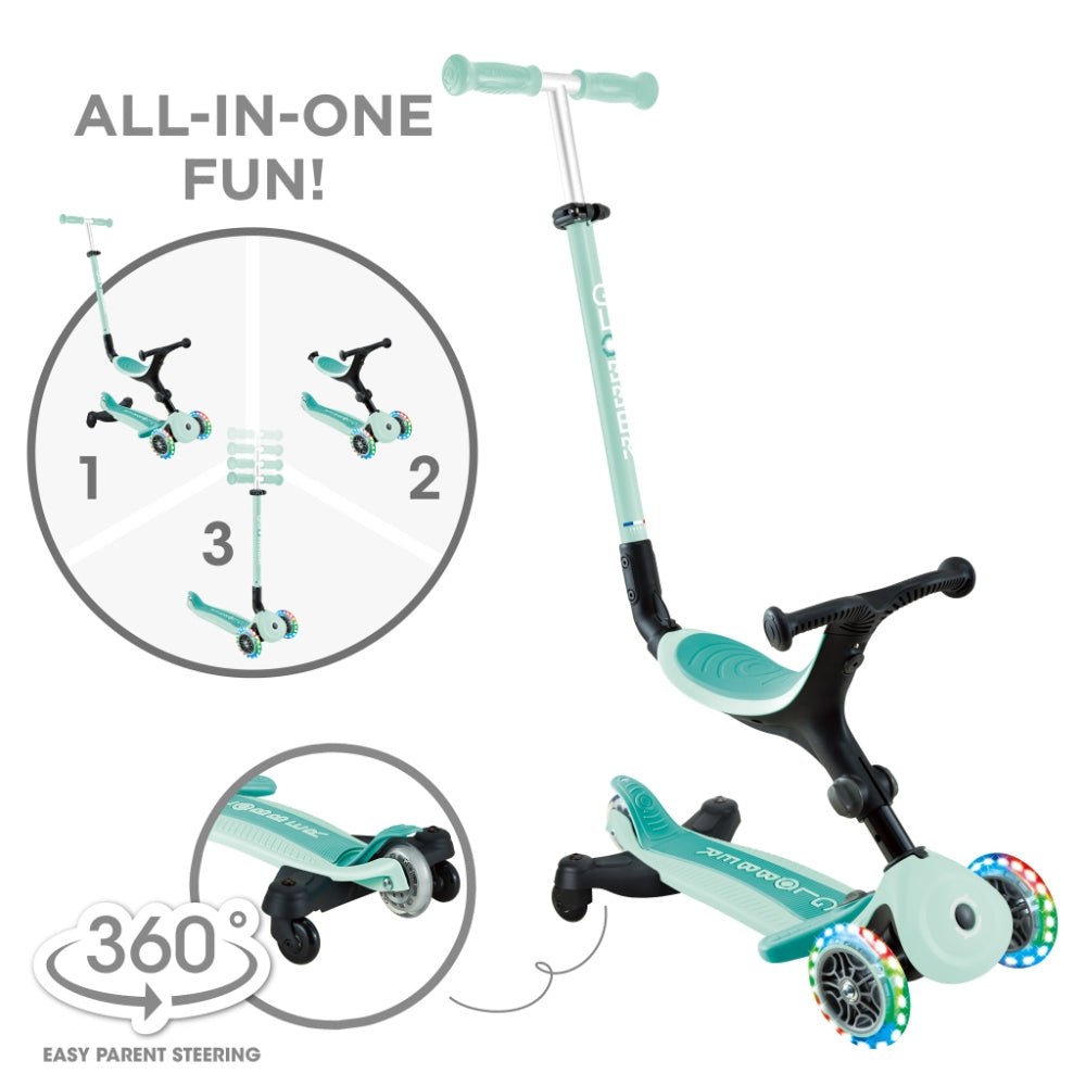 Globber GO•UP Active Lights 360° Foldable Convertible Scooter (LED Wheels) - Mint