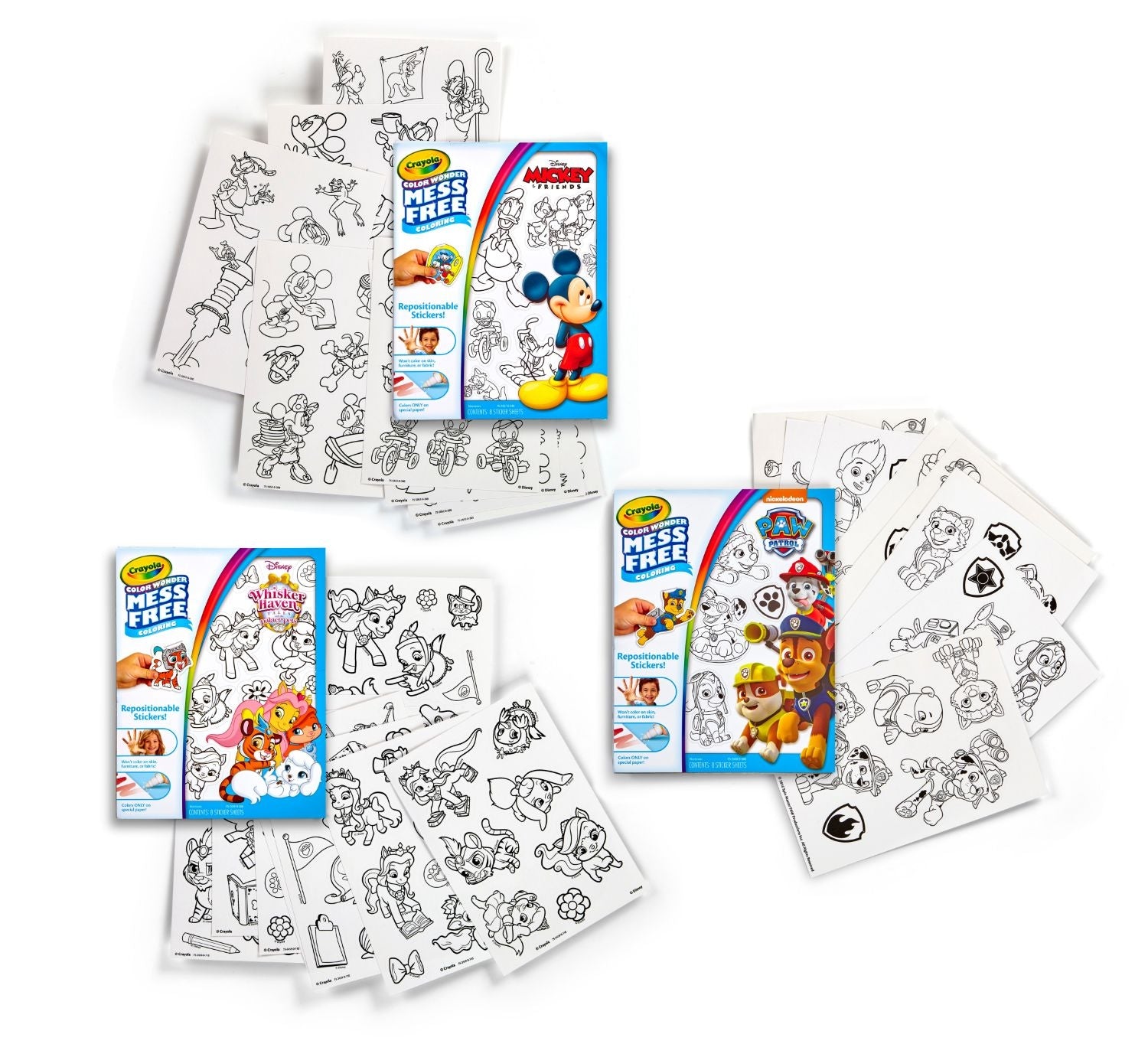 Crayola Color Wonder Mess Free Stickers - Mickey, Paw Patrol, Whisker Haven [Party Pack, 24 sets]