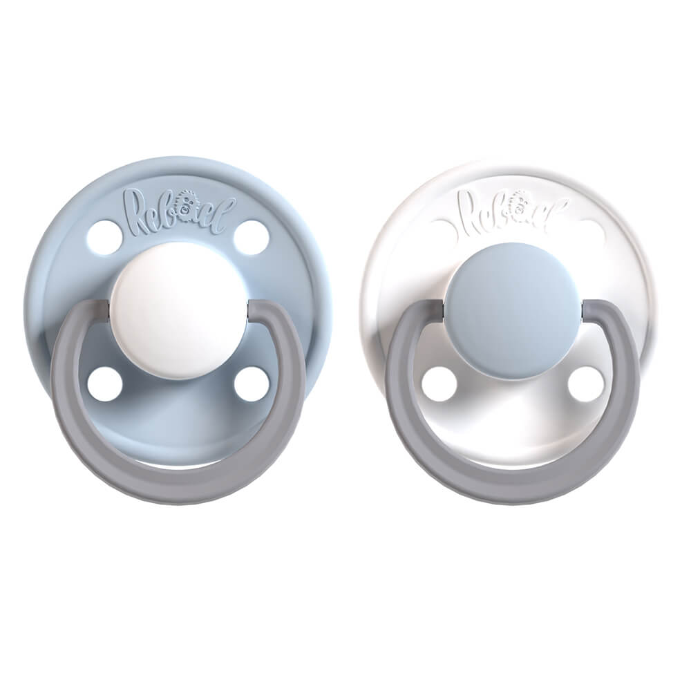 Rabael Duo Natural Rubber Round Pacifiers, 2pk - Cold White Pony / Snowy Sky Pony (2 Sizes)