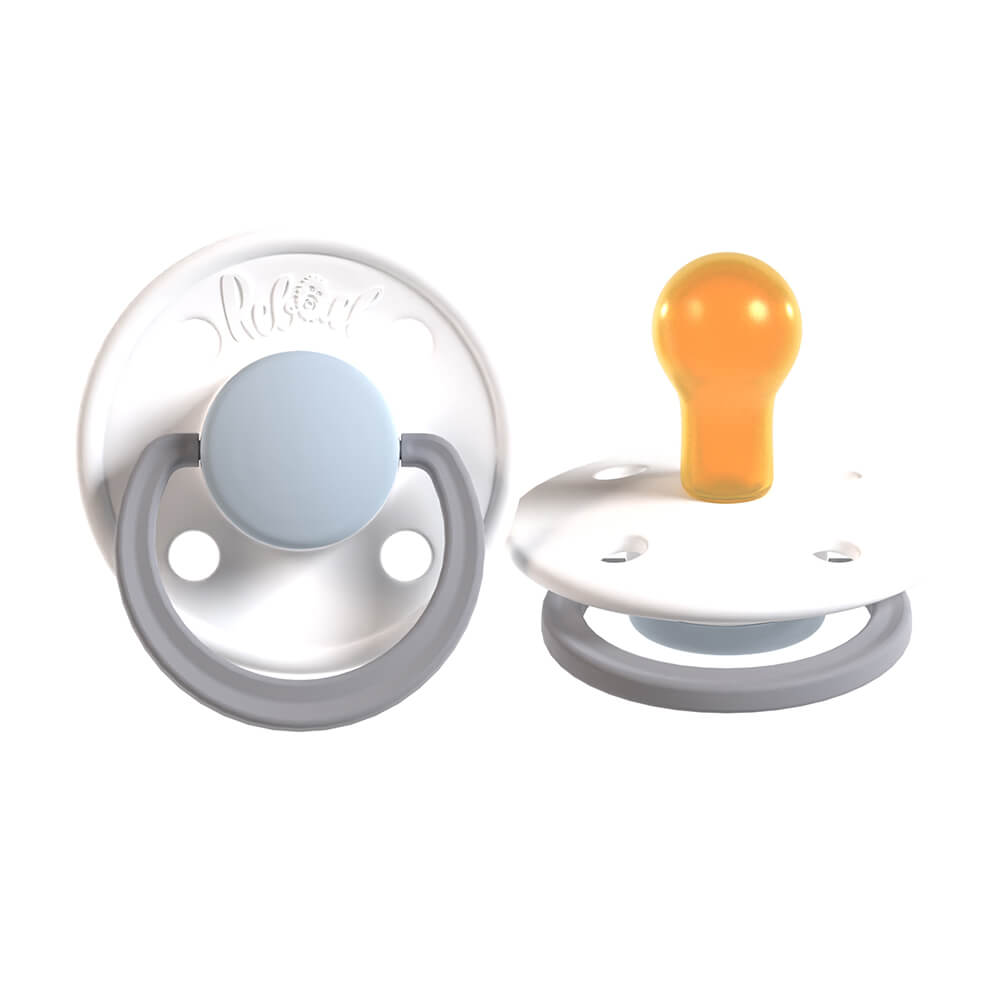 Rabael Duo Natural Rubber Round Pacifiers, 2pk - Cold White Pony / Snowy Sky Pony (2 Sizes)