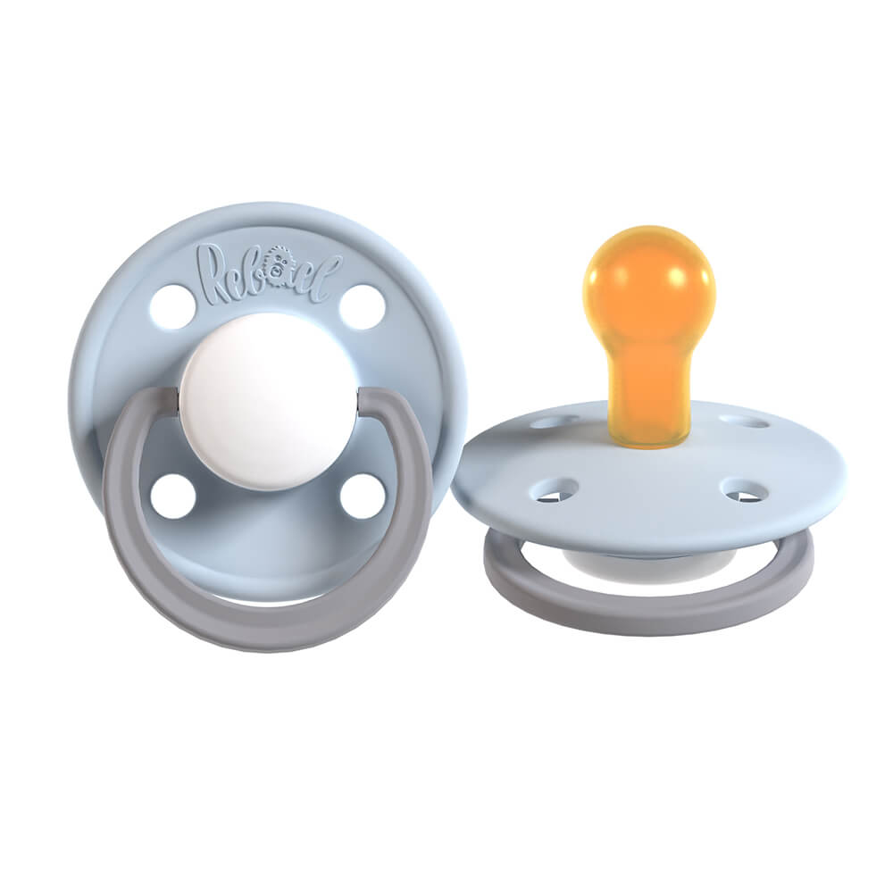 Rabael Duo Natural Rubber Round Pacifiers, 2pk - Cold White Pony / Snowy Sky Pony (2 Sizes)