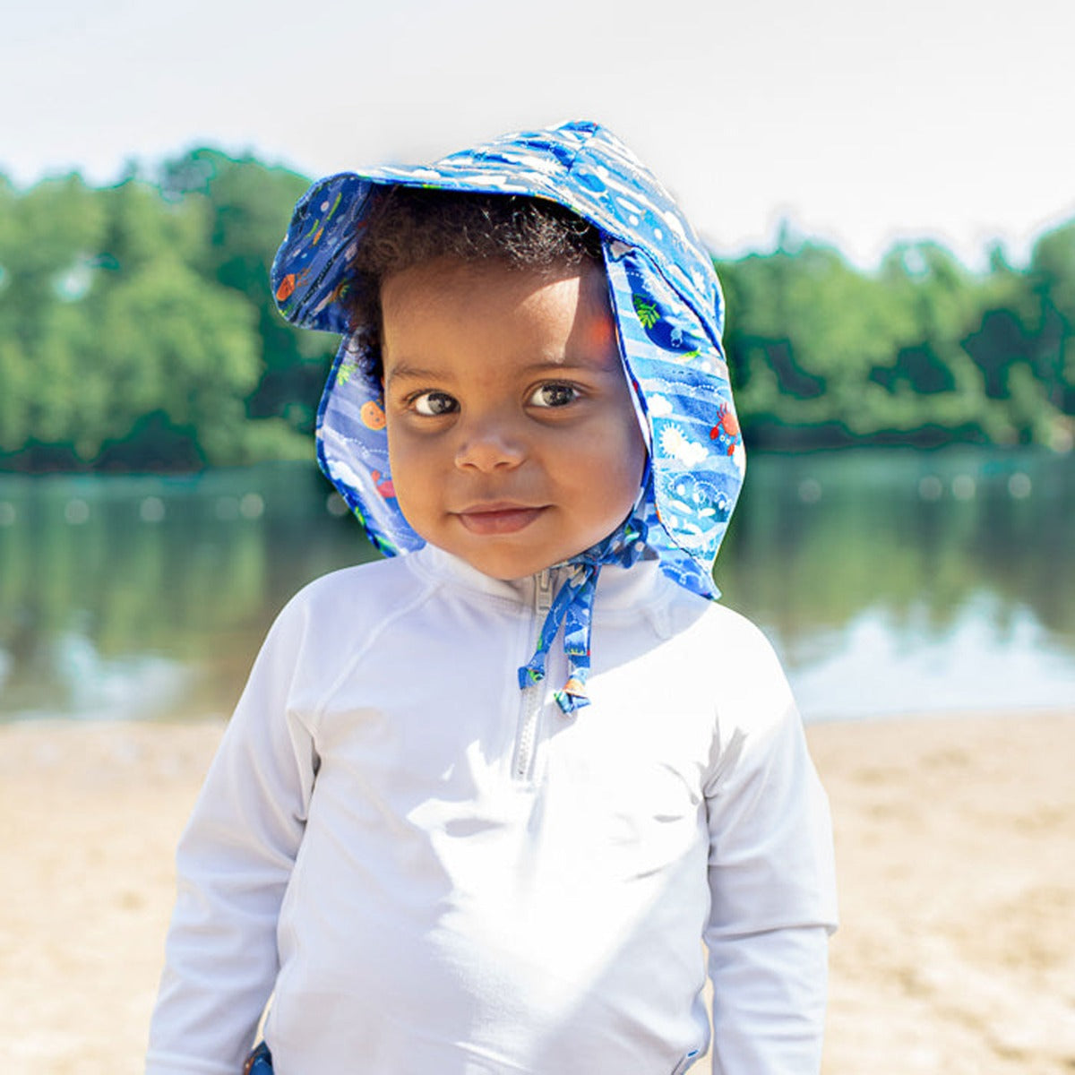 IPlay Flap Sun Protection Hat - Navy Fish Geo