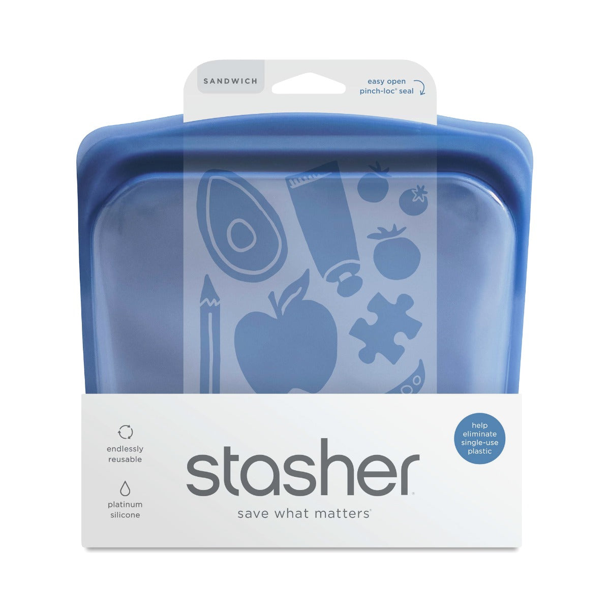 Stasher Reusable Silicone Sandwich Bag, 28 fl oz (17 Designs) - Pupsik Singapore