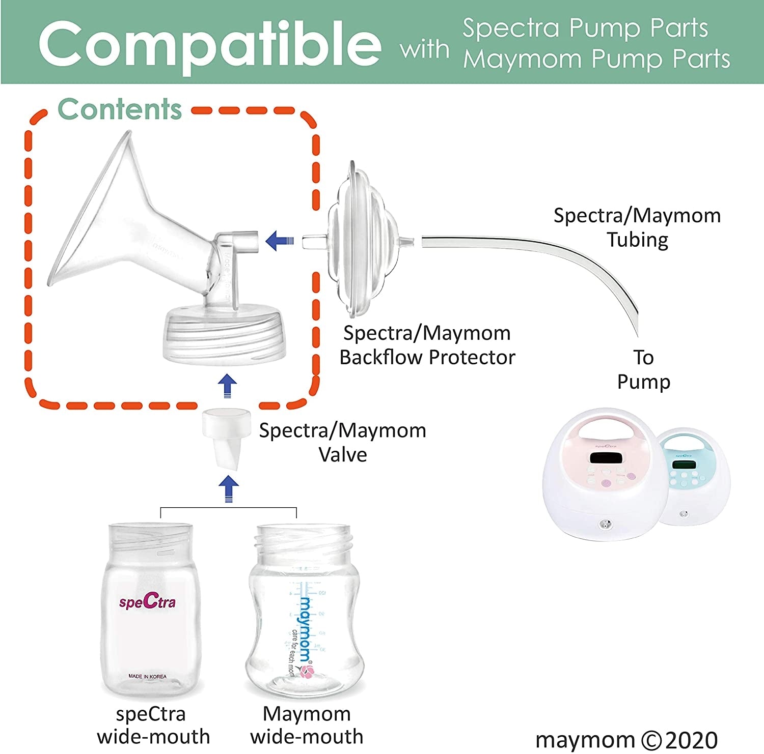 Maymom Flange for Spectra with Valve (Wide-Neck), 2pc (17 Sizes)