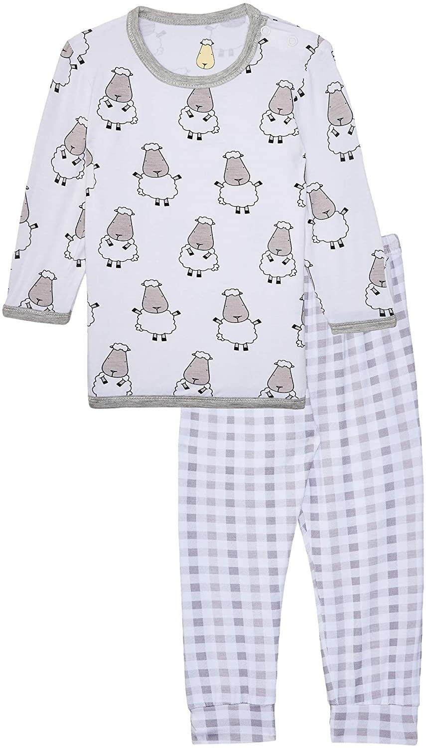 Baa Baa Sheepz Baby Long Sleeve Pyjama Set - Big Sheep White/Checkers Grey