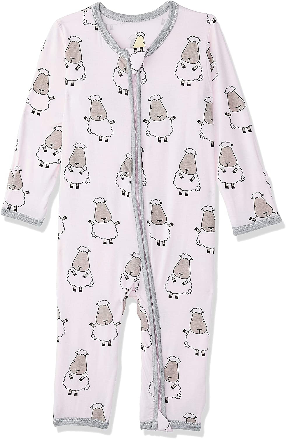 Baa Baa Sheepz Baby Zip Romper - Pink Big Sheep & Grey Border (4 Sizes)