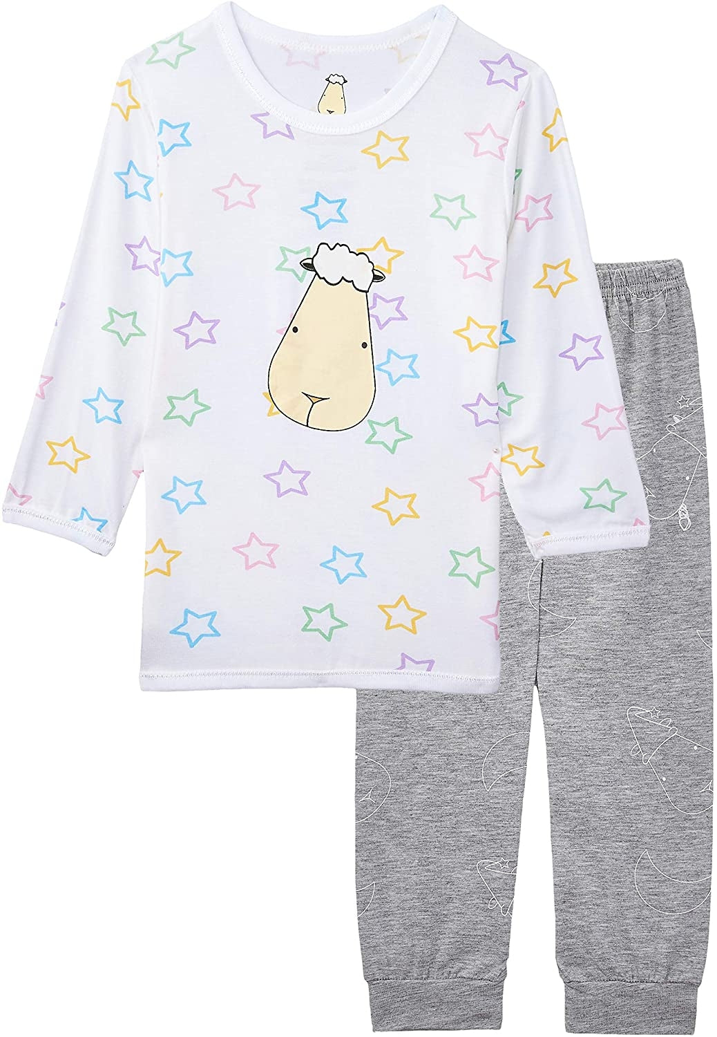 Baa Baa Sheepz Baby Long Sleeve Pyjama Set - Colourful Star White/Big Moon Sheep Grey (3 Sizes)