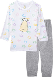 Baa Baa Sheepz Baby Long Sleeve Pyjama Set - Colourful Star White/Big Moon Sheep Grey (3 Sizes)