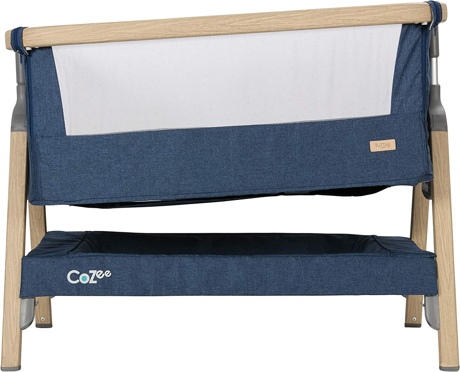 Tutti Bambini CoZee Bedside Co-Sleeper Crib - Oak & Midnight Blue