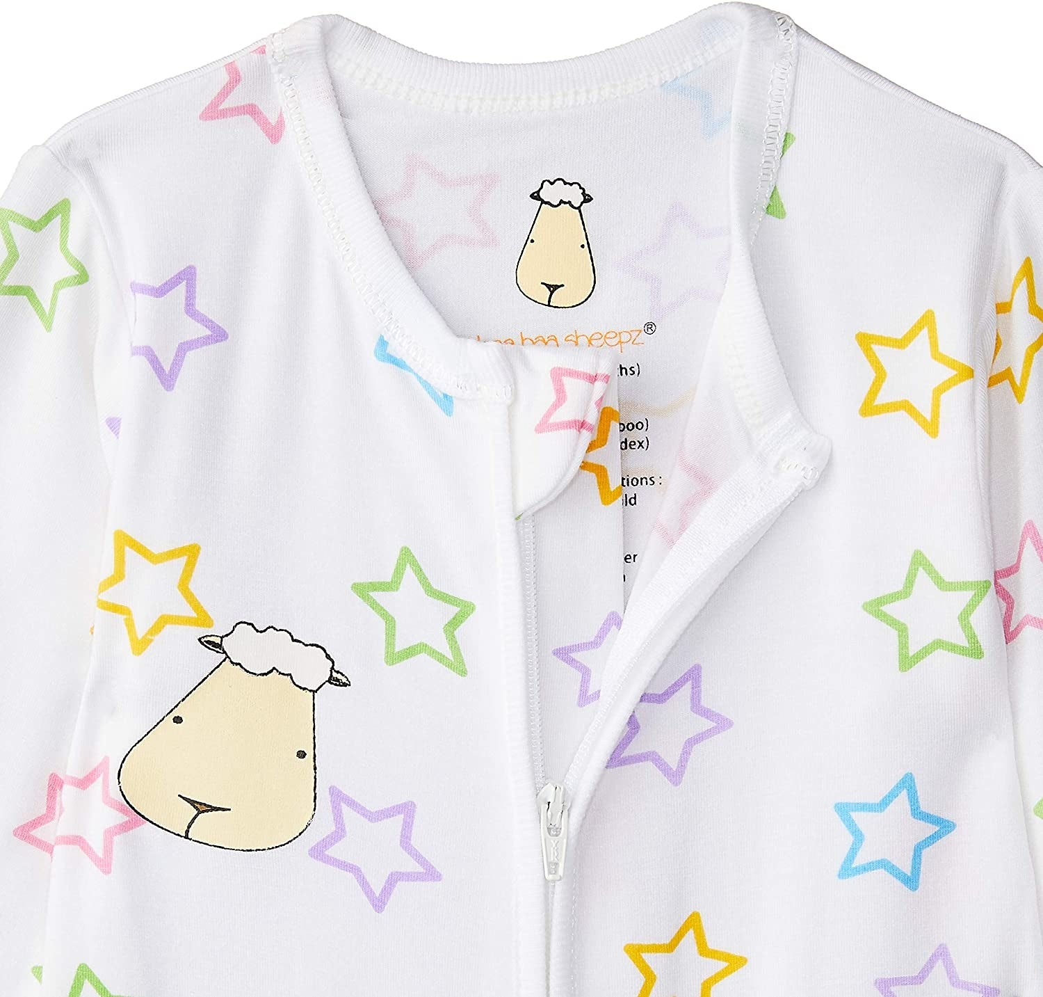 Baa Baa Sheepz Baby Zip Romper - Colourful Star White (4 Sizes)