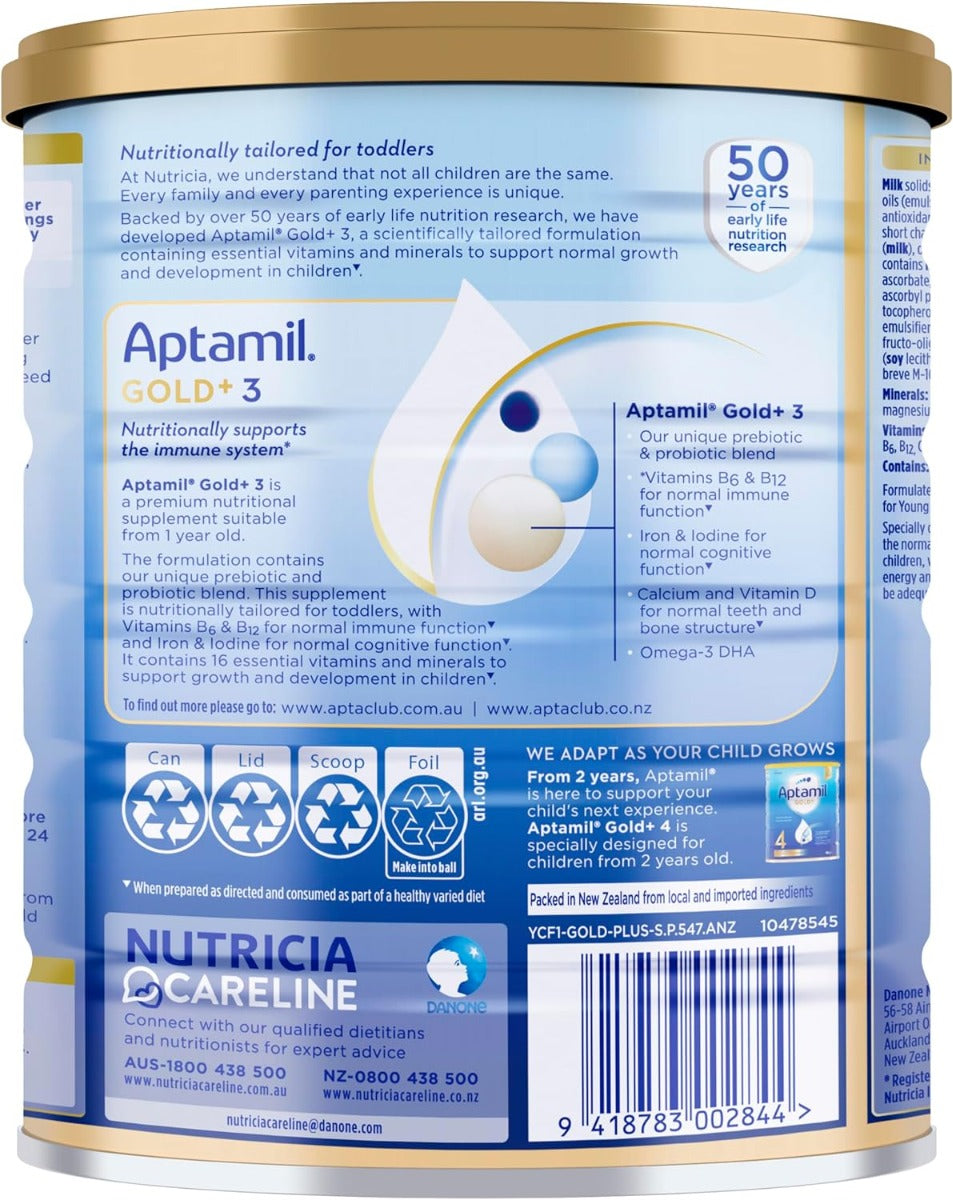 Aptamil Gold+ 3 Toddler Milk Formula, 900g (Exp 09/26) - AU Versions
