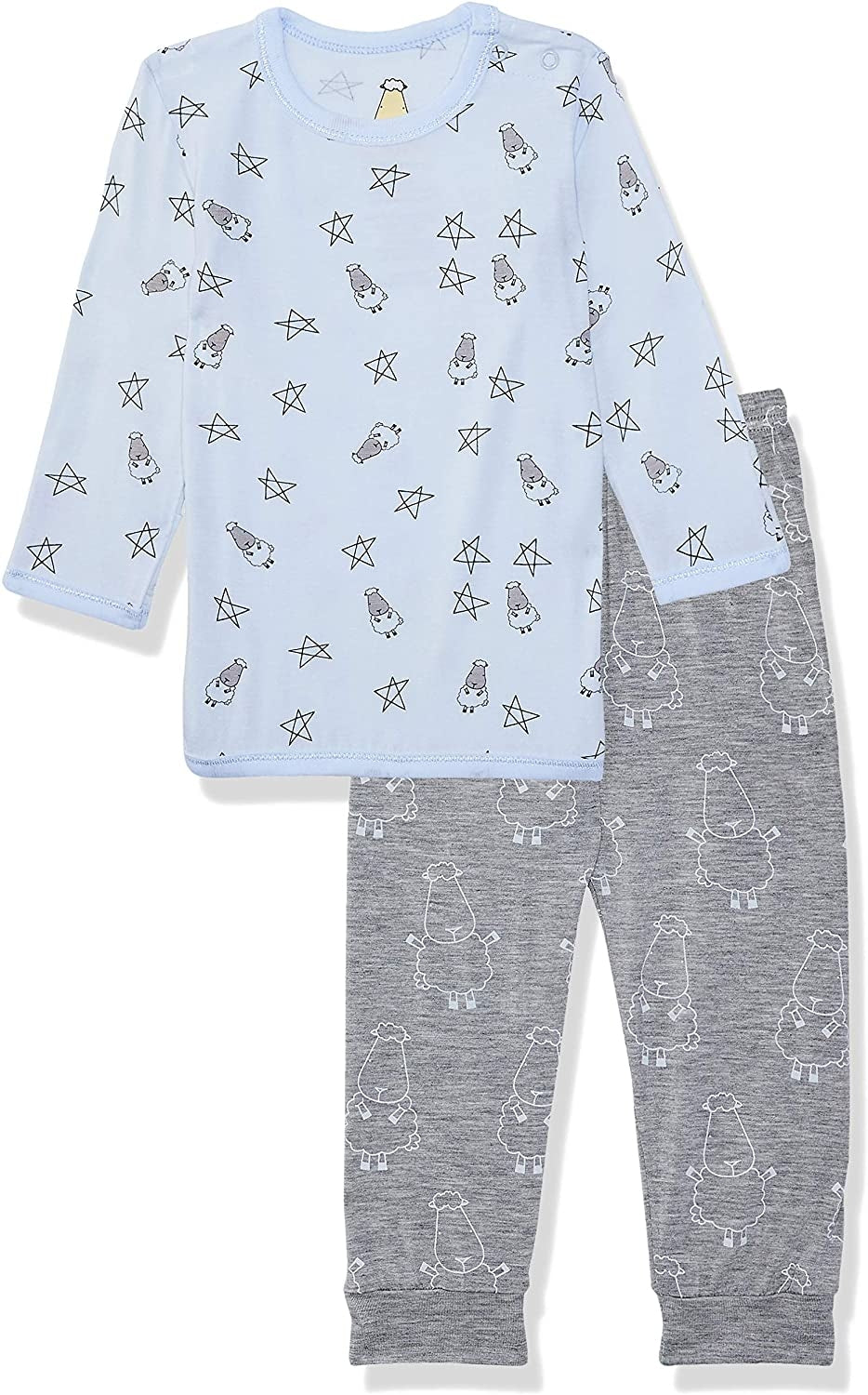 Baa Baa Sheepz Baby Long Sleeve Pyjama Set - Small Star & Sheep Blue/Big Sheep Grey (2 Sizes)