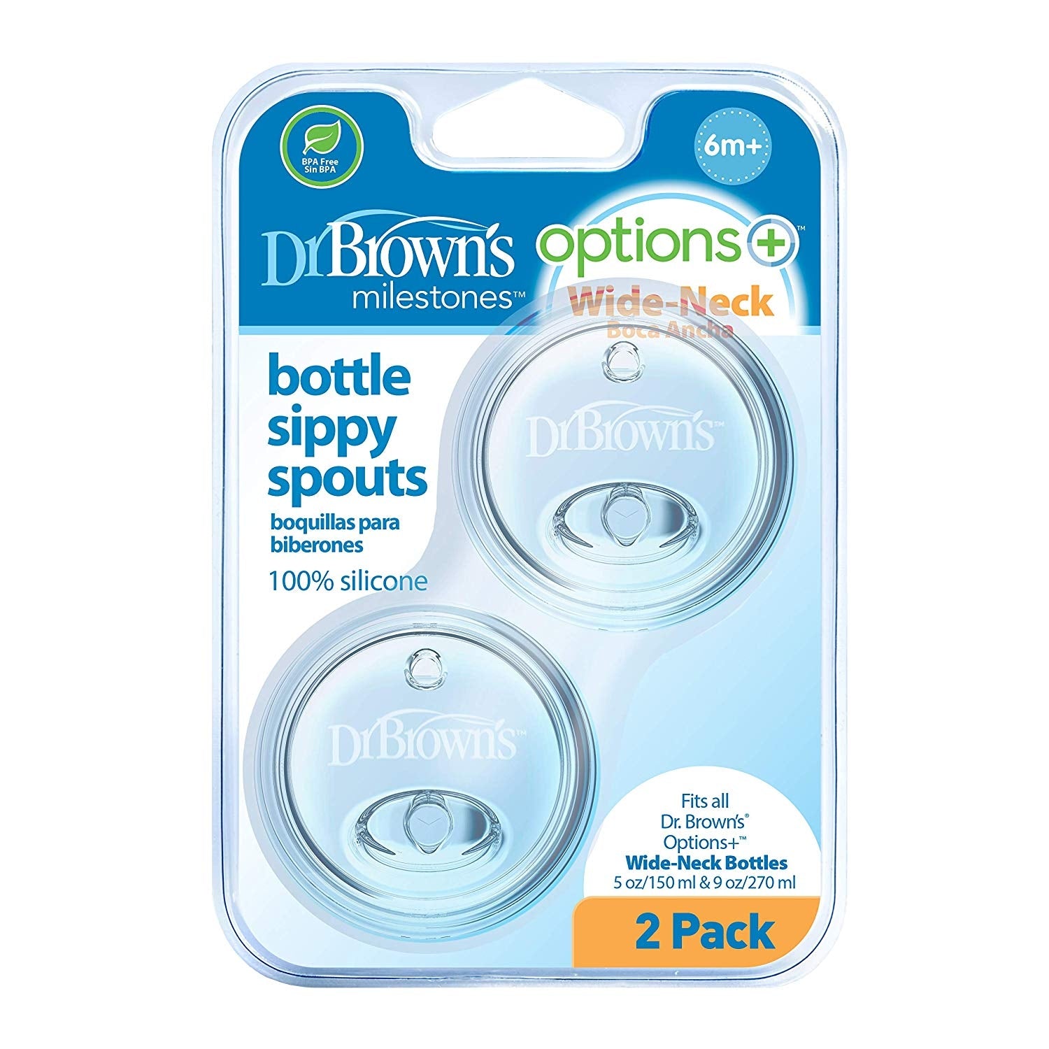 Dr. Brown's Options+ PLUS Wide-Neck Baby Bottle Sippy Spout, 2pk