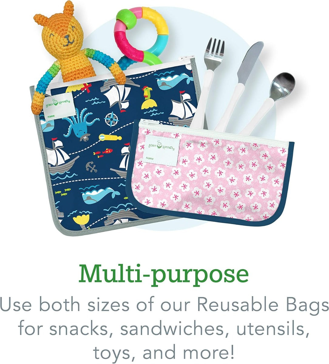 Green Sprouts Reusable Insulated Sandwich Bags, 2pk (5 Designs)