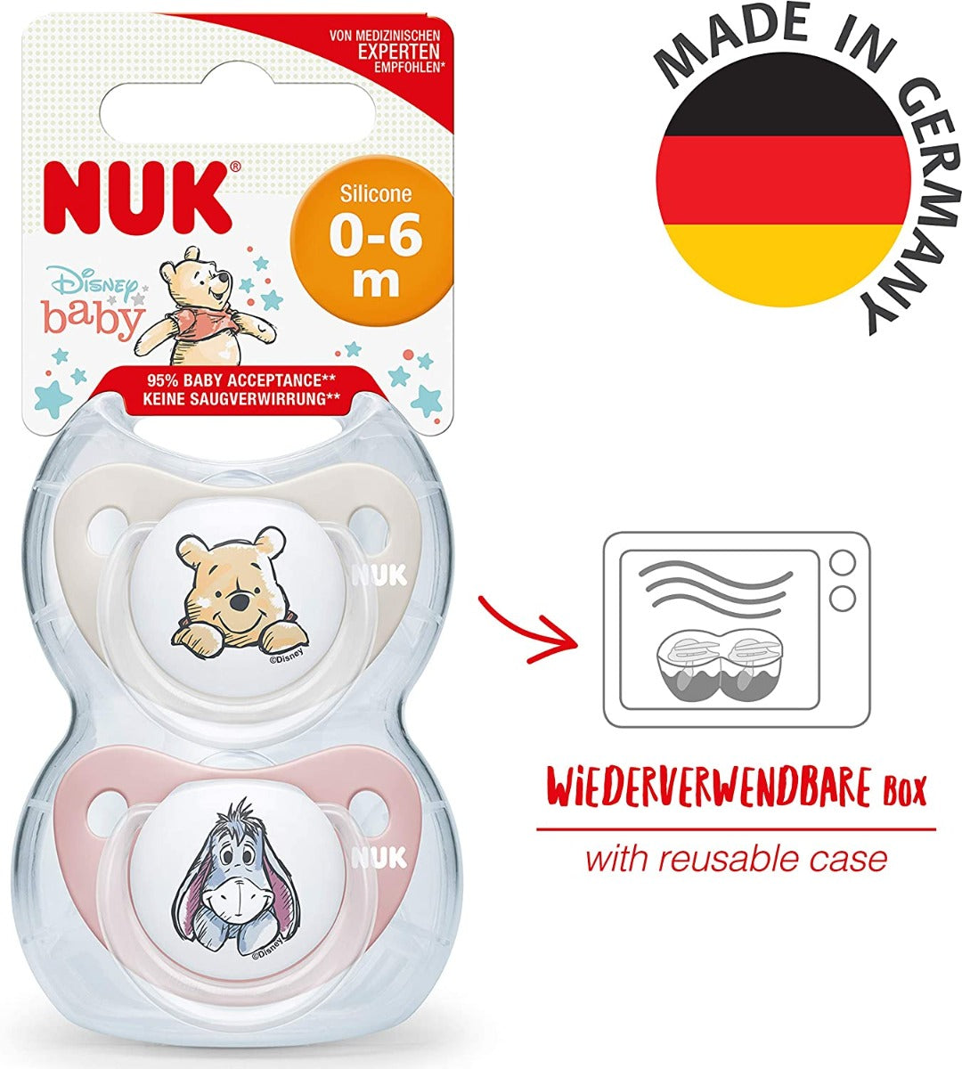 NUK Disney Winnie the Pooh Silicone Soother, 2pk - Winnie & Eeyore